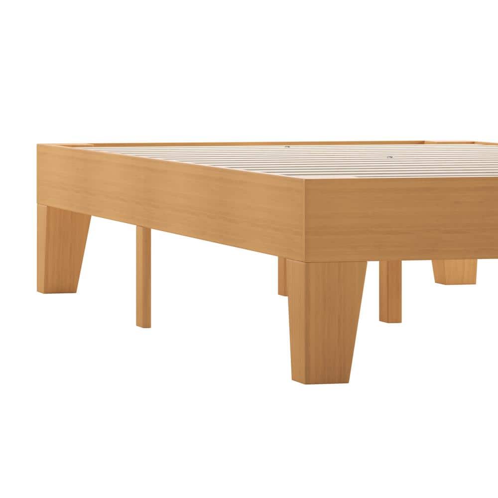 Natural Twin Wood Platform Bed with Slats