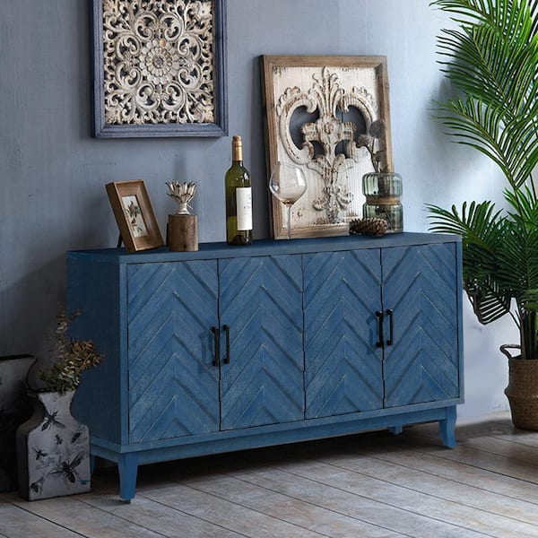 Willow Navy Blue 32.3 in. H Storage Cabinet with Adjustable Shelves, 3D Wave Design