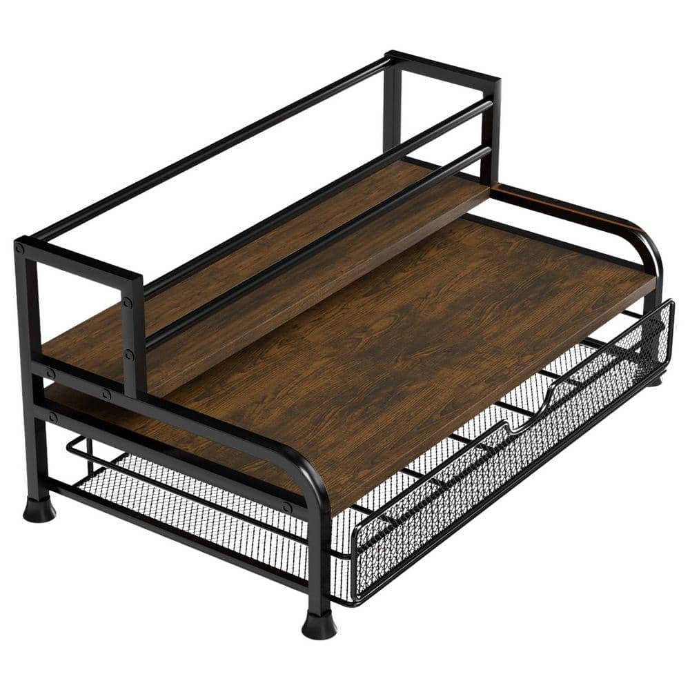 JFVKAF Black Metal Wood Coffee Syrup Rack Organizer 3-Tier 8 Bottle ...