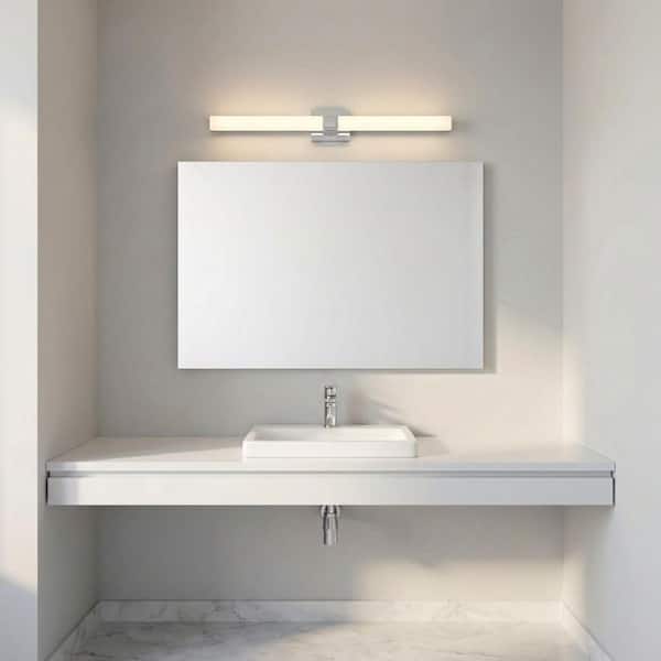 Fentress 36 in. W x 4.5 in. H Chrome Modern Dimmable LED Bathroom Vanity Light with White Acrylic Shade