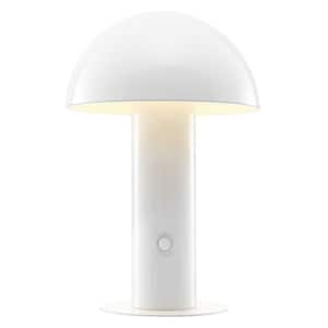 Boletus 10 .75 in. Contemporary Bohemian Rechargeable/Cordless Iron Integrated LED Mushroom Table Lamp in White