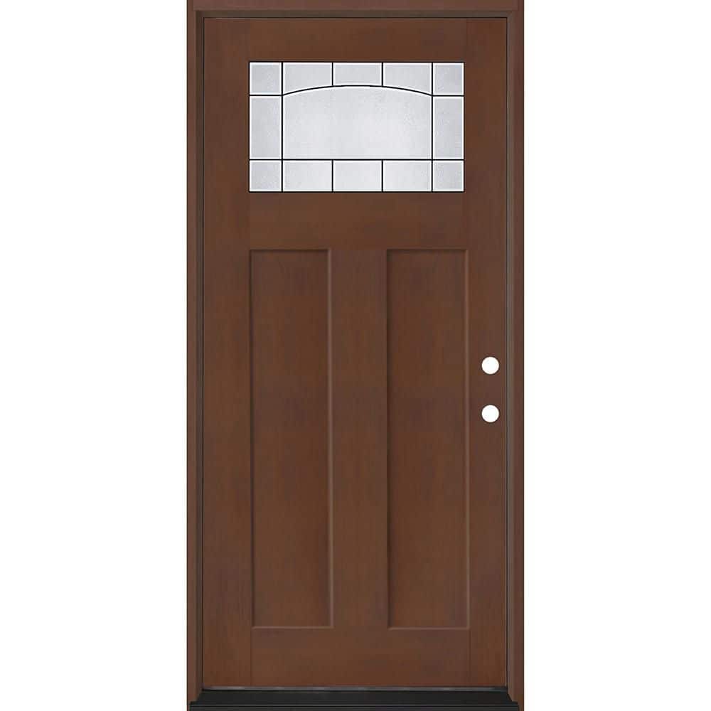 Regency 36 in. x 80 in. 1/4 TopL Empire Deco Glass LHIS Chestnut Fiberglass Prehung Front Door with 4-9/16 Jamb price history on PriceWatchPro