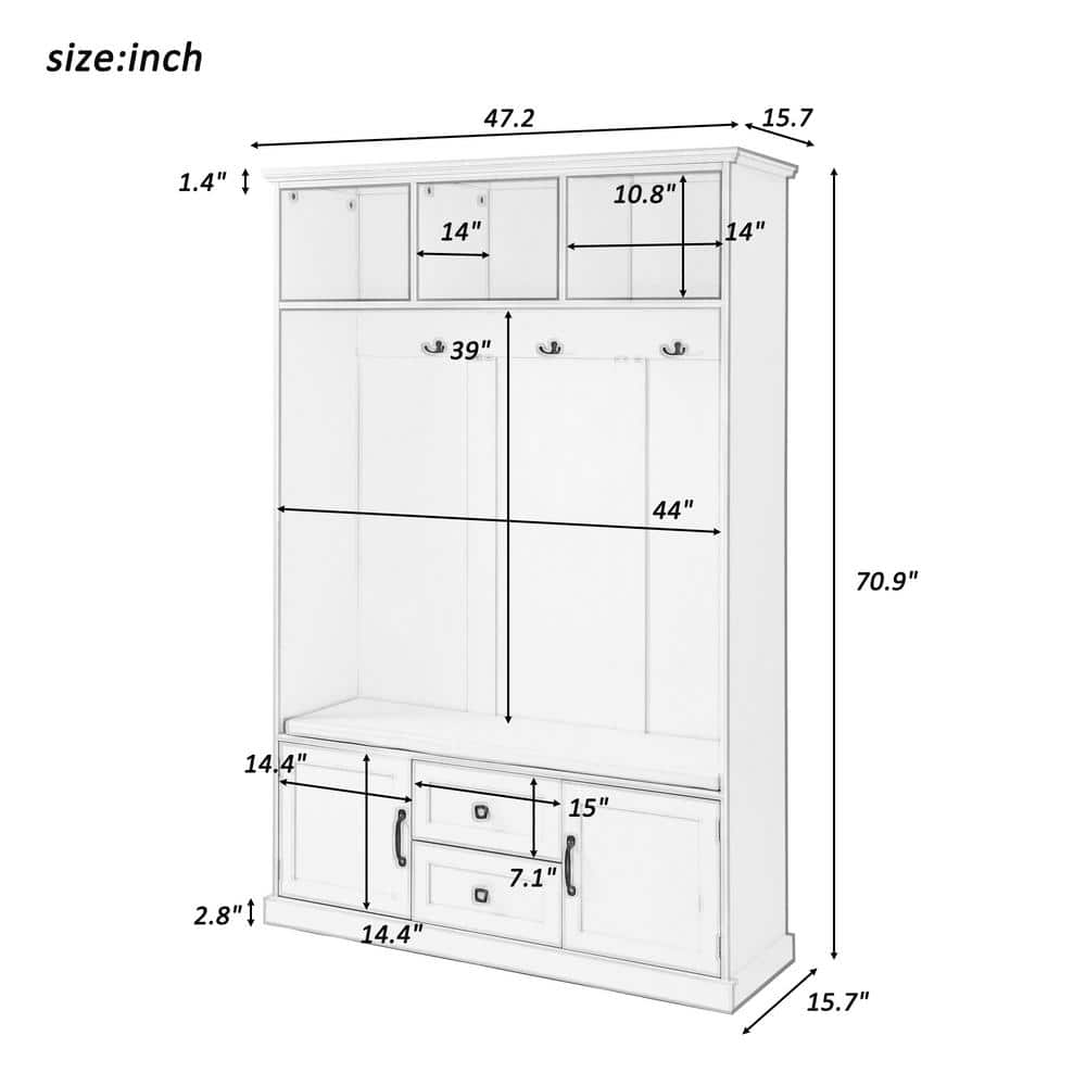 Black Particle Board Hall Tree with Storage Bench and Hooks