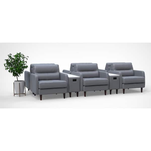 Leather Cushioned High-Back Ergonomic Lobby Chairs in Gray with Arms and Integrated Charging Table for 6 persons