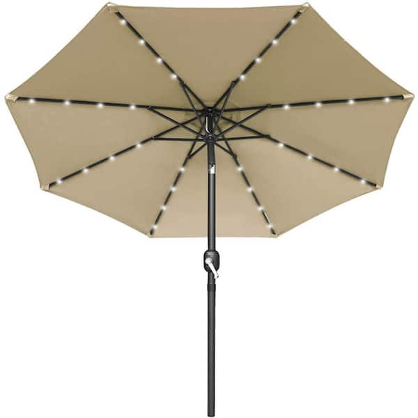 Mondawe Cuckoo 10ft Steel Market Sun Block Patio Umbrella with LED Light in Beige Color for Inground Pool Balcony Backyard