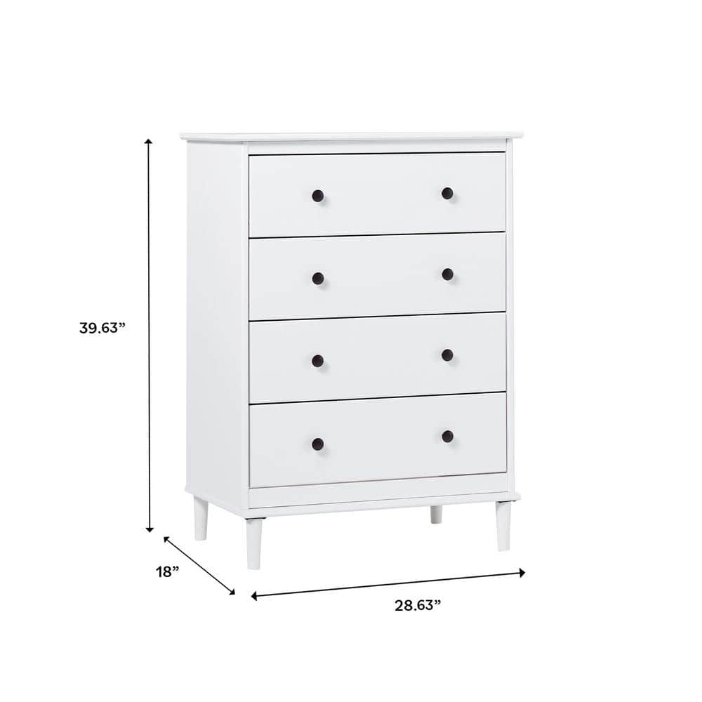 White Mid-Century Modern 4-Drawer Solid Wood Dresser