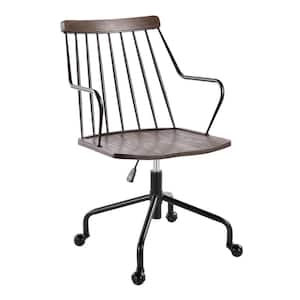 Preston Wood Adjustable Height Office Chair in Walnut Wood and Black Metal with Arms
