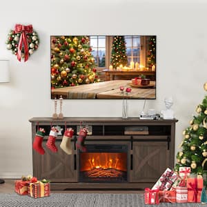 68 in. Freestanding Media Console Electric Fireplace TV Stand in Dark Walnut