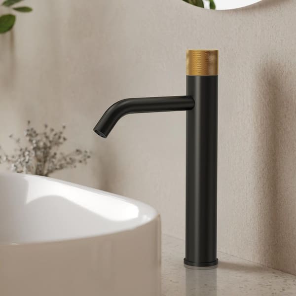 12 in. H Modern 1-Handle Single Hole Bathroom Faucet with Anti-Slip Handle in 2-Tone Matte Black and Brushed Gold