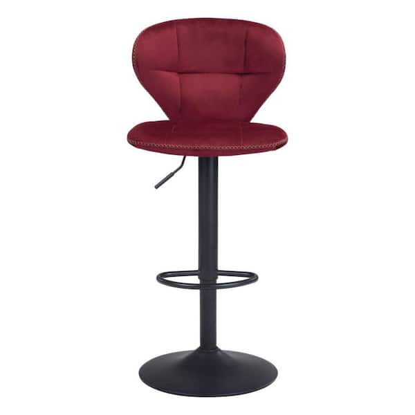 HomeRoots 24 in. Red Low Back Metal Counter Height Bar Chair with Upholstery Seat