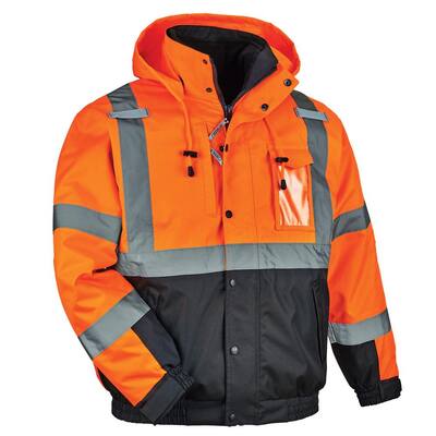 Men's 5X-Large Orange High Visibility Reflective Bomber Jacket with Zip-Out Fleece