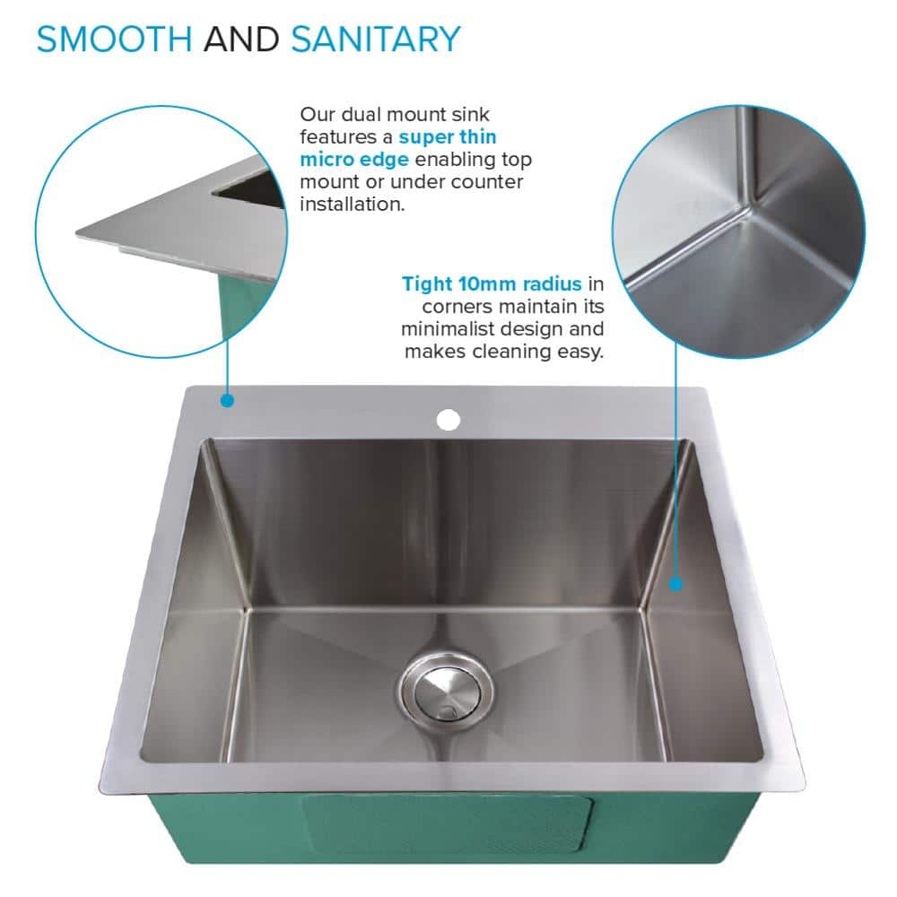 25'' Silver Stainless Steel Drop-In Undermount Laundry Sink