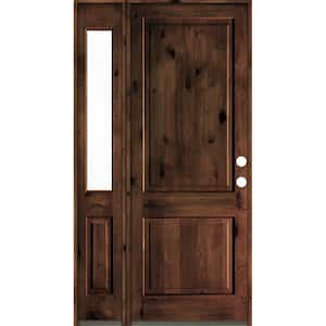 56 in. x 96 in. Rustic knotty alder 2-Panel Left-Hand/Inswing Clear Glass Red Mahogany Stain Wood Prehung Front Door