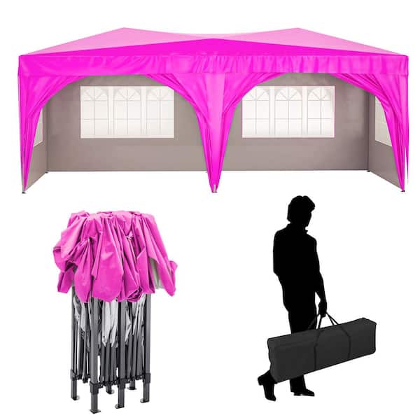 Unbranded 10 ft. x 20 ft. pink Outdoor Portable Folding Party Tent, Pop Up Canopy Tent with 6 Removable Sidewalls and Carry Bag