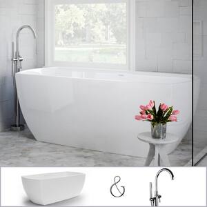 W-I-D-E Series Bloomfield 67 in. Acrylic Freestanding Tub in White, Floor-Mount Single-Post Faucet in Polished Chrome