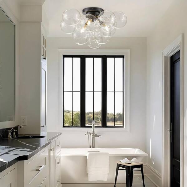 Y'INSP Nordic Bubble 18 in. 3-Light Matte Black Semi-Flush Mount