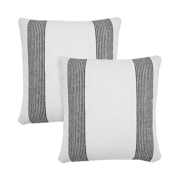 Unbranded Cabana Black / White Striped Hand-Woven 20 in. x 20 in. Indoor Throw Pillow Set of 2