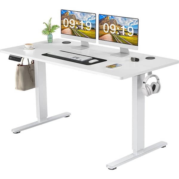 Bestier 55 in. Rectangular White Wood Electric Standing Desk with Bestier 55 in. Rectangular White Wood Electric Standing Desk with