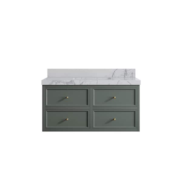 Willow Collections Roswell 42 in. W x 22 in. D x 36 in. H Single Sink Bath Vanity in Pewter Green with 2 in. Venatino qt. Top