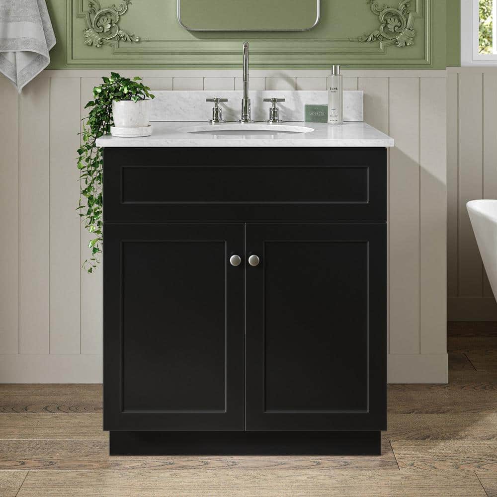 Hamlet 31" Black Wood Vanity with Carrara Marble Top