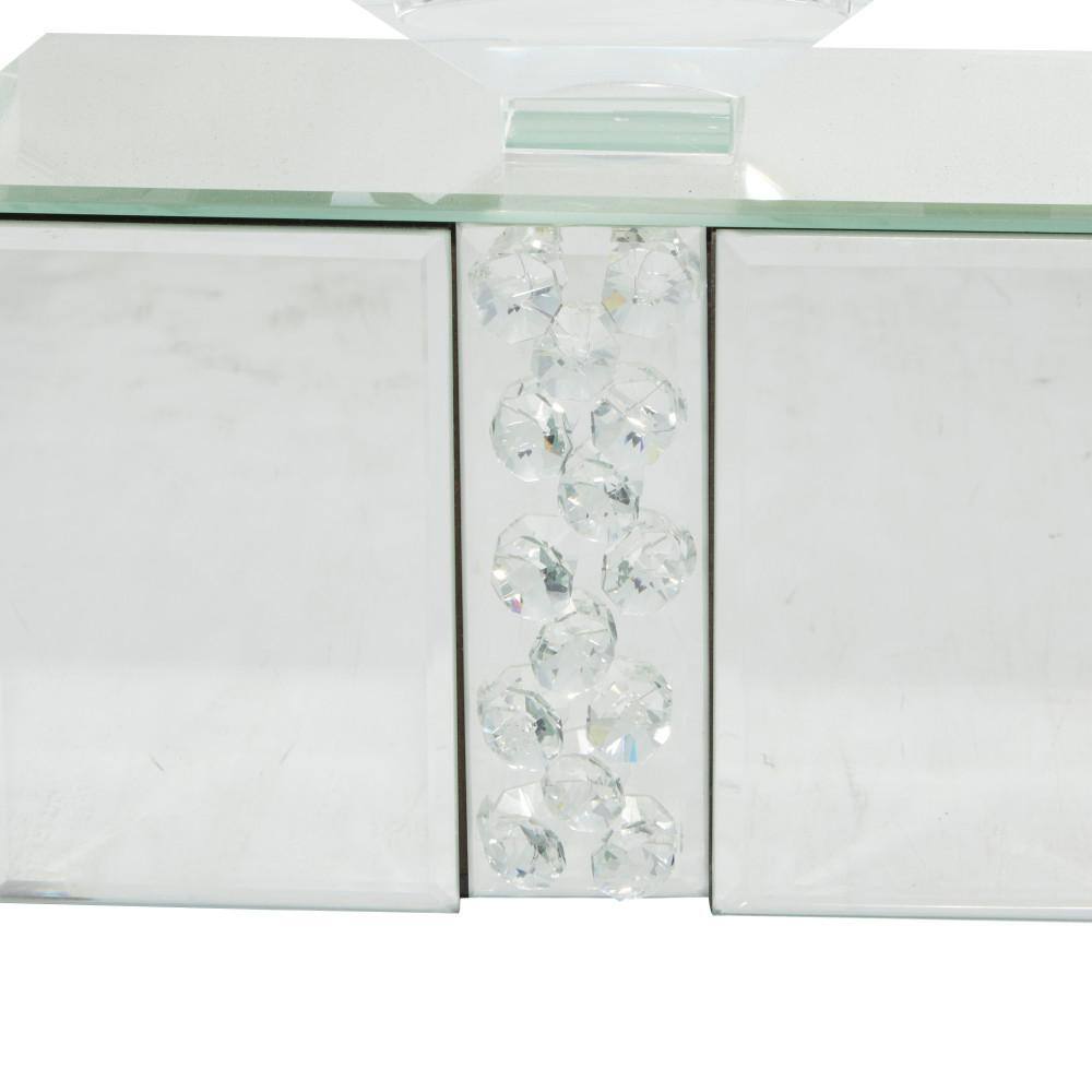 Elegant Silver Glass 24" Pillar Candelabra with Mirrored Accents