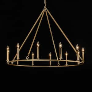 Sydney 47 in. 12-Light Gold Candle Style Wagon Wheel Chandelier