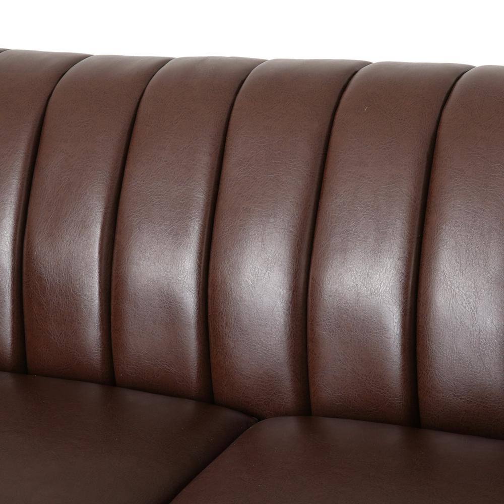 Elegant Dark Brown Faux Leather Loveseat with Espresso Wood Accents