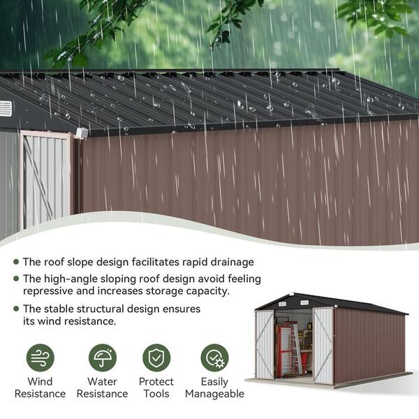 DIEP TALON フレーム ダークブラウン クインサイズ 10 ft. W x 8 ft. D Metal Shed in Brown with Lockable Double Door