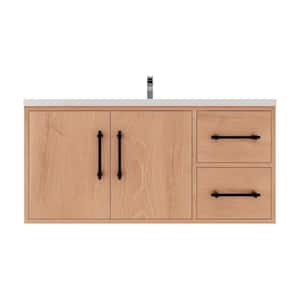 Victoria 42 in. W x 20 in. D x 22 in. H Single Sink Floating Bath Vanity in Red Oak with White Acrylic Top