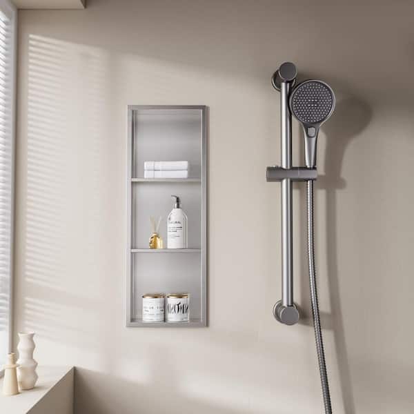 12 in. W x 36 in. H x 4 in. D Waterproof Recessed Shower Niche Storage Shelf in Brushed Nickel, No Tile Needed