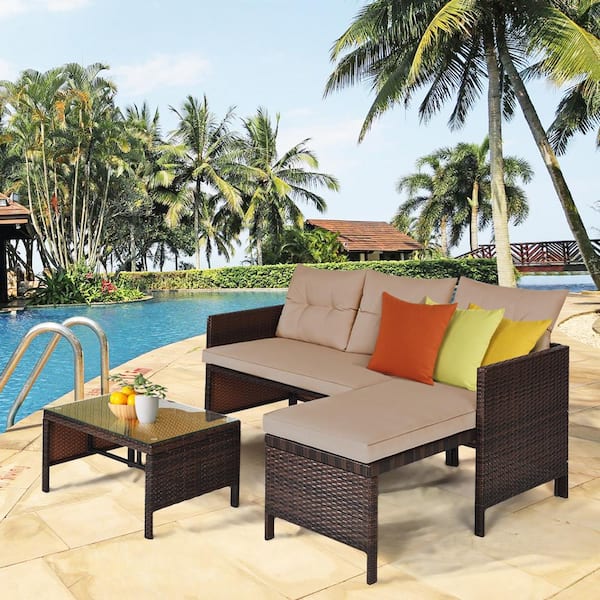 Gymax 3pc rattan furniture set outdoor store patio couch sofa wicker set