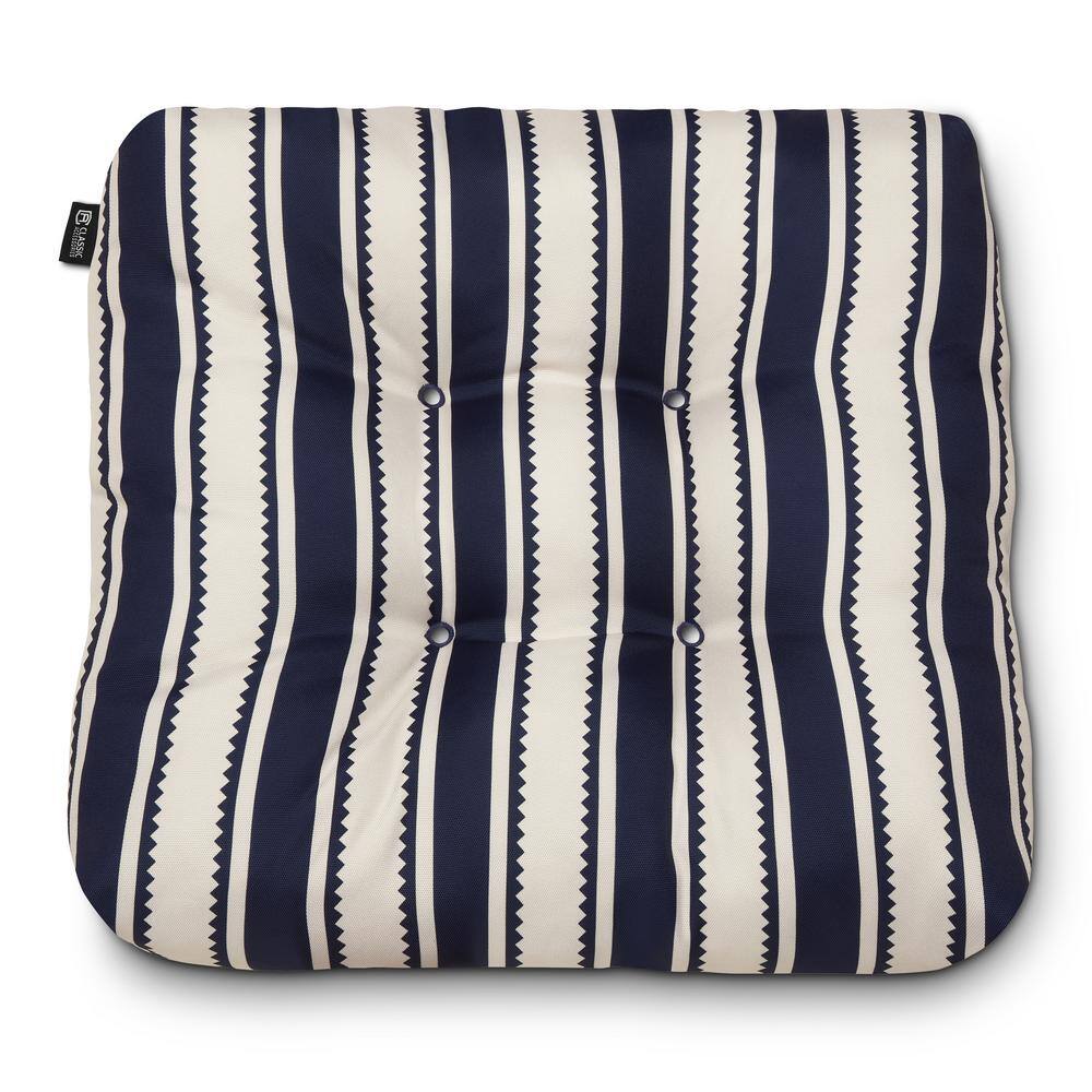 Classic Navy Sedona Stripe 19" Square Patio Seat Cushion