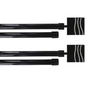 50 in. - 82 in. 2 Adjustable 3/4 in. 2 Double Window Curtain Rods in Black with Strass Finials