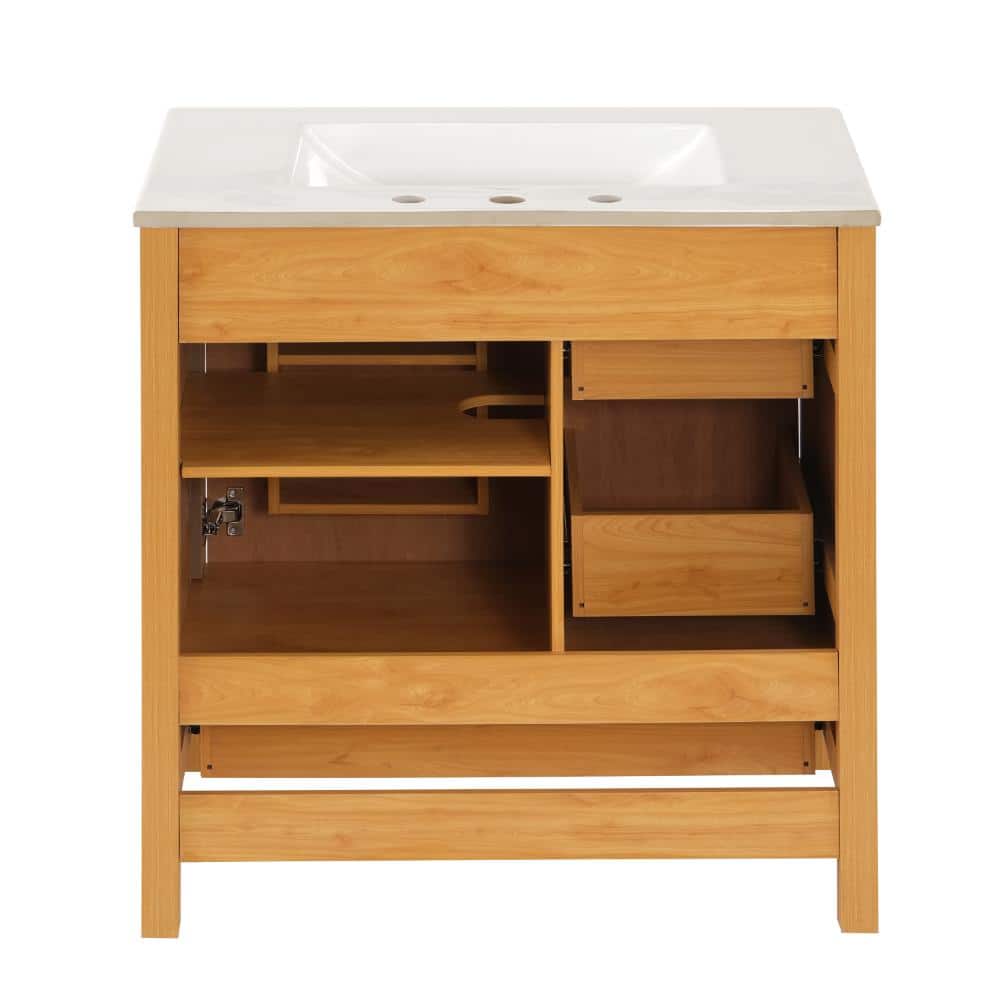Wood 30 Inch Mid-Century Modern Bathroom Vanity with Sink 3 Drawers Soft-Close Door price history on PriceWatchPro