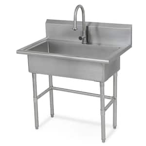 38 in. W x 24 in. D Freestanding Stainless Steel 1-Compartment Commercial Laundry/Utility Sink with Faucet and Drain