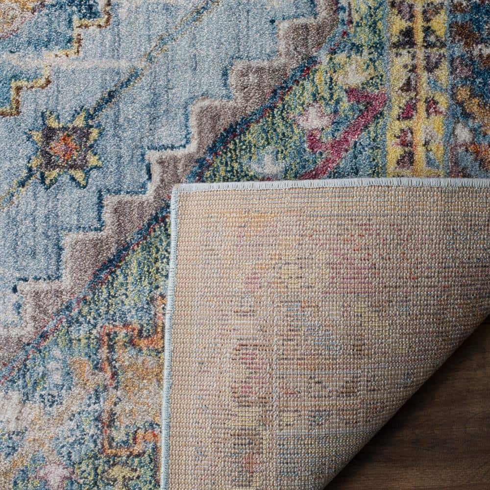 Blue and Camel Distressed Polyester Runner Rug, 2'3" x 6'
