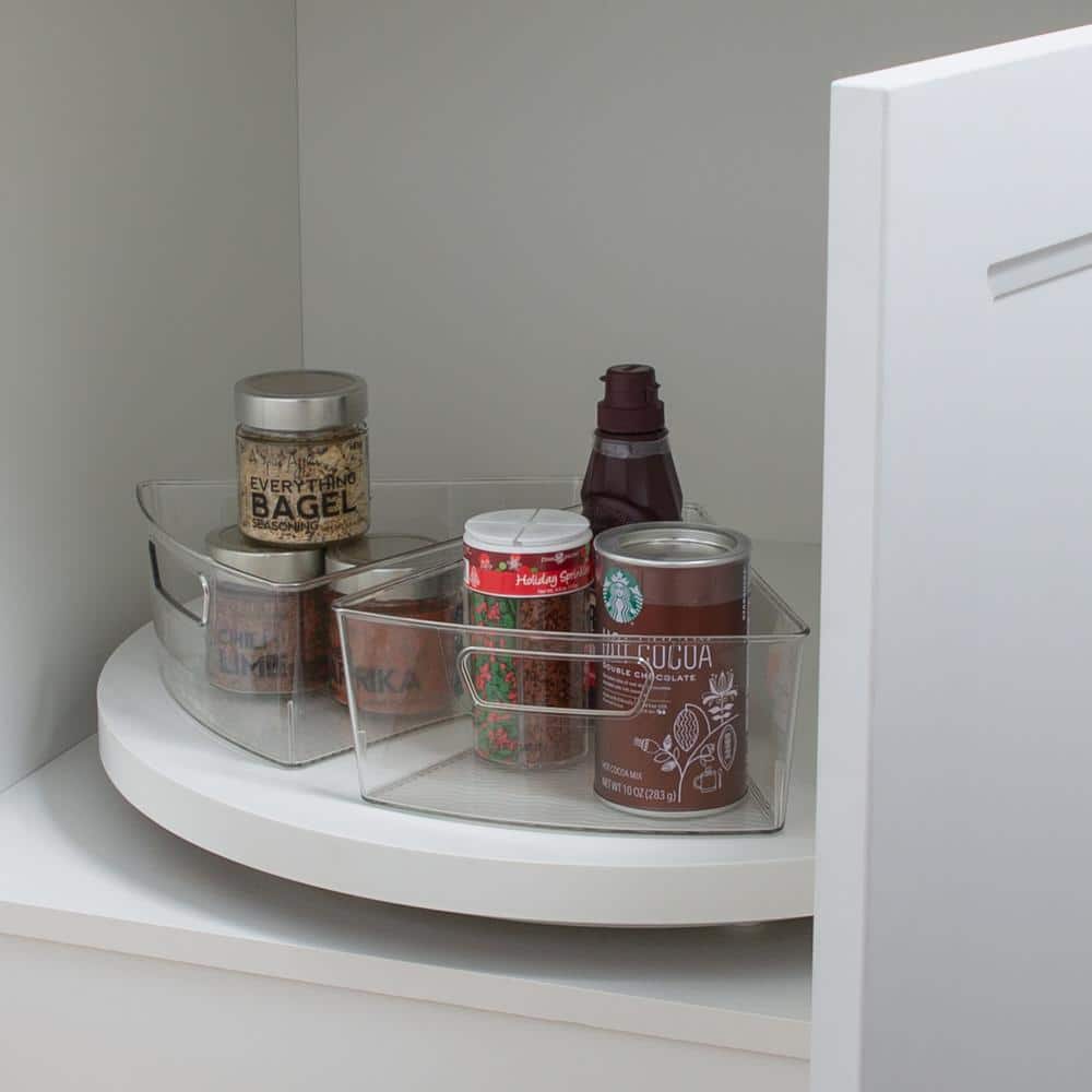 Clear Triangular Lazy Susan Organizer Bins with Handles, 2 Pack