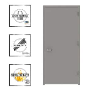 36 in. x 80 in. Gray Flush Left-Hand Fire Proof Steel Prehung Commercial Entrance Door with Welded Frame