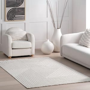 Off-White 5 ft. x 7 ft. 6 in. Makena Modern Geometric High-Low Area Rug