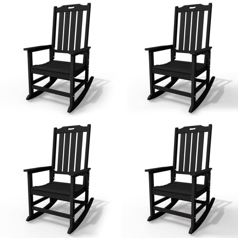 Black HDPE Outdoor Patio Rocking Chair Adirondack Rocker Chair with High Backrest (Set of 4) price history on PriceWatchPro