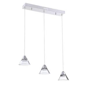 GEO 3-Light Chrome, Clear Cone Integrated LED Pendant Light with Clear Acrylic Shade