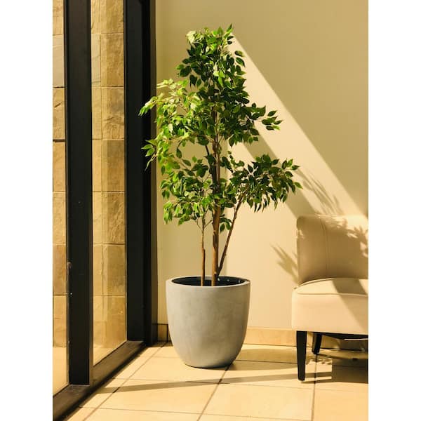 12 in. Tall Slate Gray Lightweight Concrete Round Modern Outdoor Planter