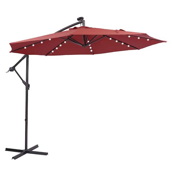 maocao hoom 10 ft. Patio Outdoor Cantilever Umbrella with 32 LED Lights in Red