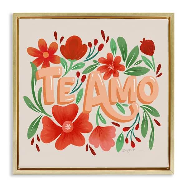 Stupell Industries Te Amo with Red Flowers by Gia Graham Gold Floater Frame Nature Graphic Art Print 18 in. x 18 in.