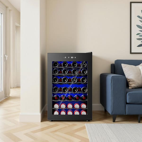 20.3in. Digital Control 45-Bottle Wine Cooler in Black,Cellar Cooling Unit,Undercounter/ Freestanding,Adjustable Shelves