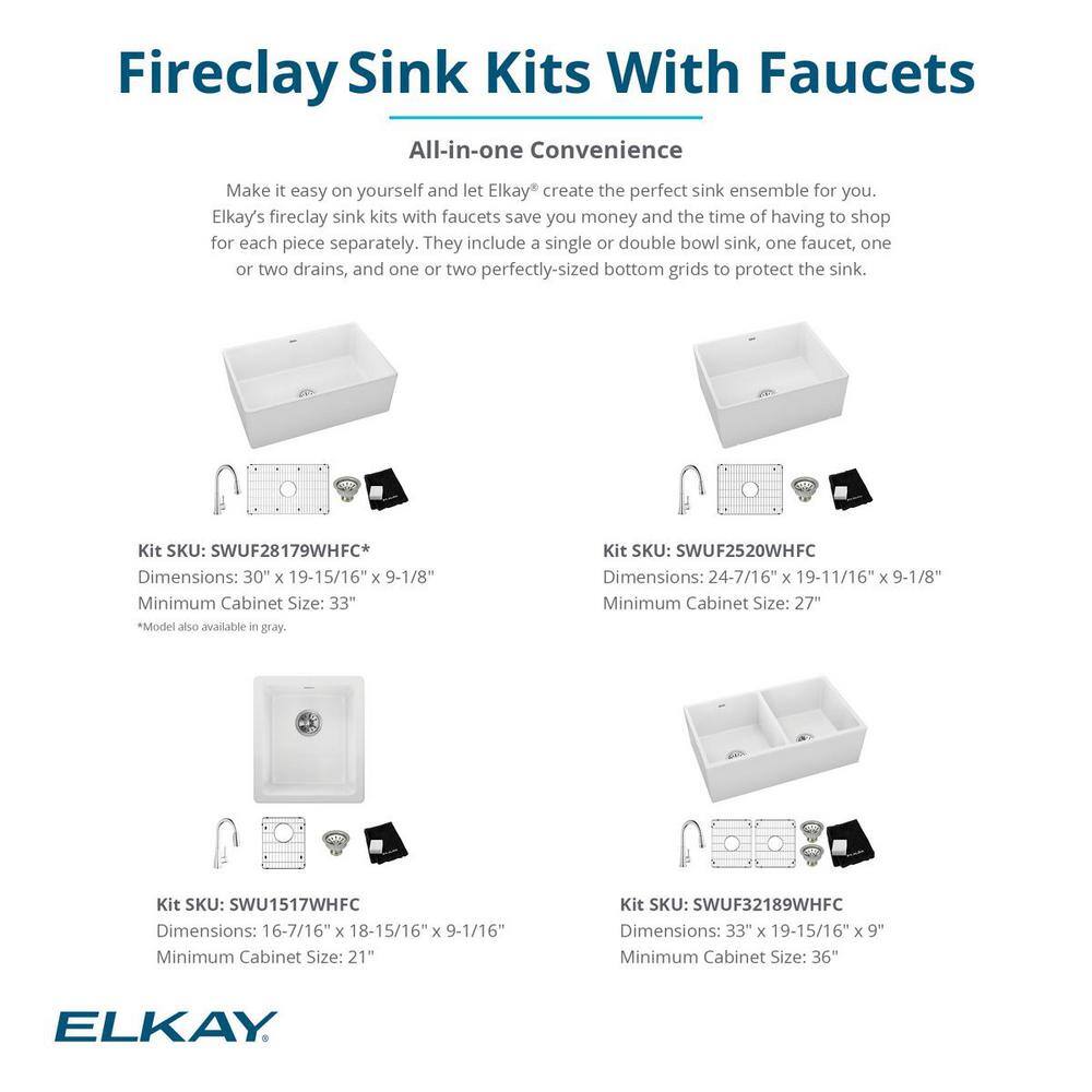 Elkay White Fireclay 30" Farmhouse Kitchen Sink