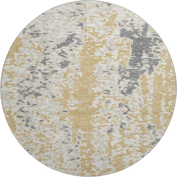 Addison Rugs Mayfield Premium Machine Washable Abstract AMF944 Gold 8 ft. x 8 ft. Round Rug