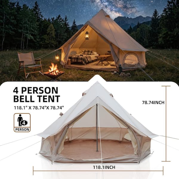 9.8 FT 4-Season Bell Tent, Waterproof Glamping Yurt Tent with