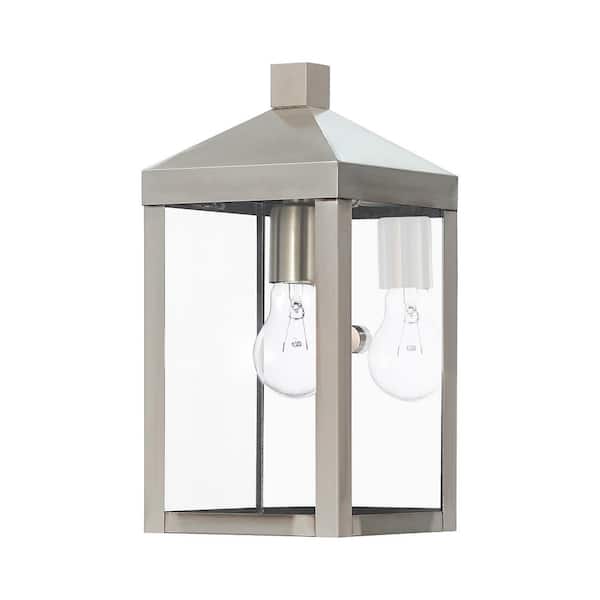 AVIANCE LIGHTING Creekview 12.75 in. 1-Light Brushed Nickel Outdoor Hardwired Wall Lantern Sconce with No Bulbs Included