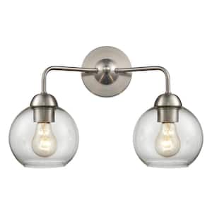 Azure 16 in. W 2-Light Brushed Nickel Vanity Light with Glass Shades